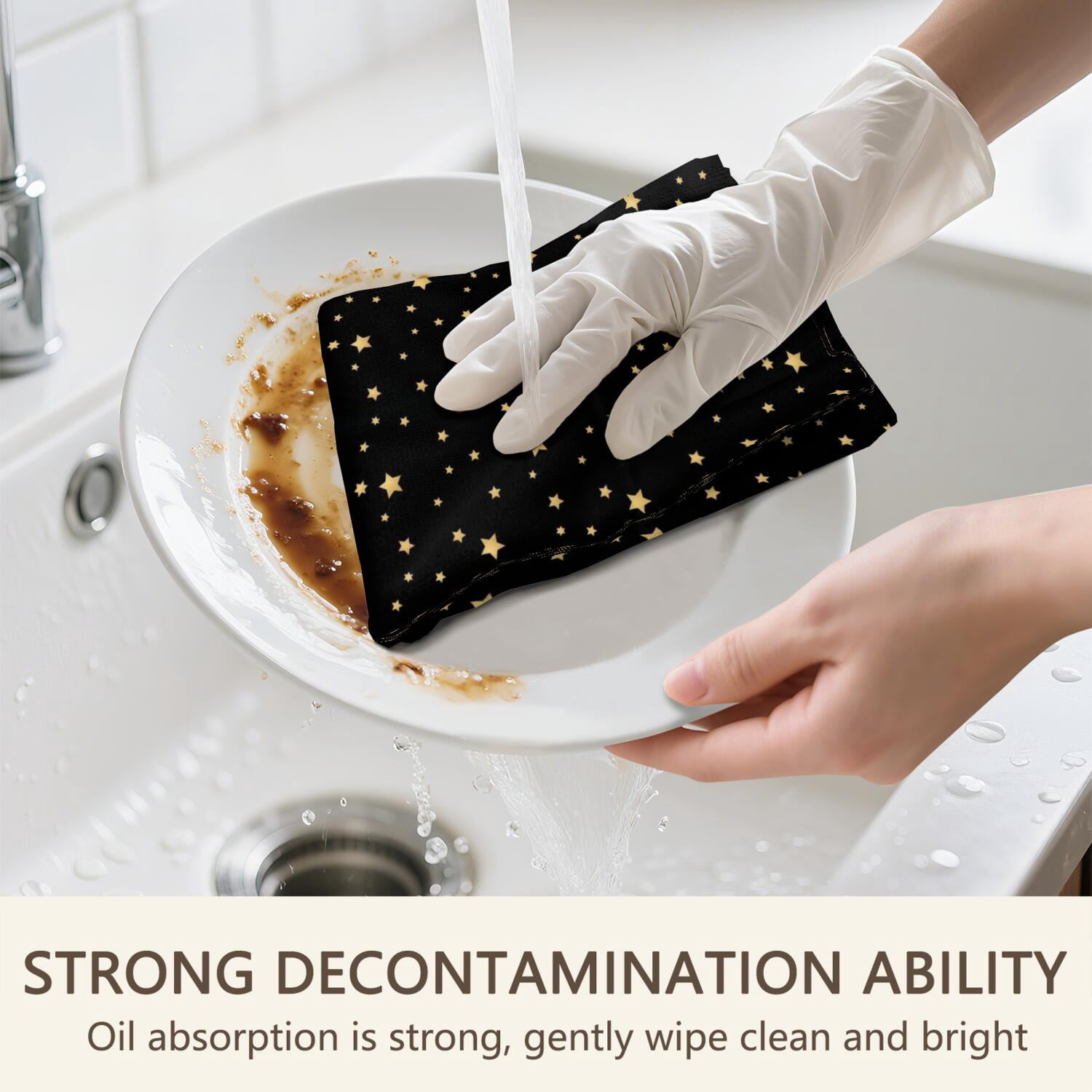 6 Pcs Funny Kitchen Towels,Black Gold Star Pattern Microfiber Dish Towels,Kitchen Tea Towels,Kitchen Towel Set (18" X 26")