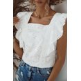 thumbnail image 1 of Women's White Square Neck Ruffle Sleeve Blouse, 1 of 4