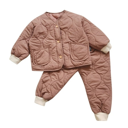

Zlekejiko Kids Toddler Baby Boys Girls Winter Jacket Set Patchwork Long Sleeve Coat Warm Outwear Solid Pants Trousers Outfit Set 2PCS Clothes