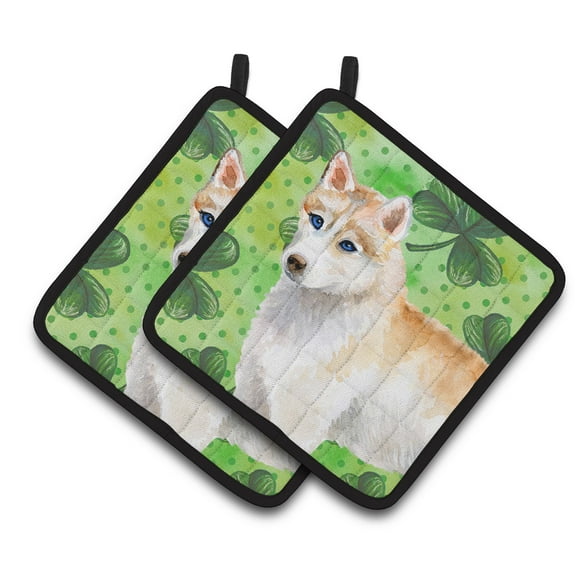 Caroline's Treasures Siberian Husky St Patrick's Pair of Pot Holders