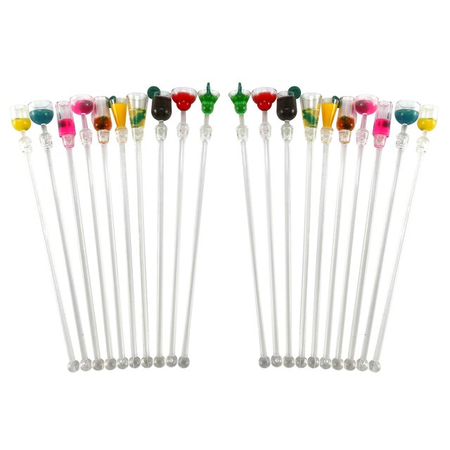 20Pcs Tropical Drink Stirrers Cocktail Drink Stirrers 9 inch Mixer Bar with Wine Glass Patterns, Reusable Stirrers
