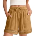 thumbnail image 4 of HADST Women's Casual Linen Blend Shorts, Summer Shorts with Lace Trim and Drawstring Waist, Soft Lightweight Bottoms for Daily, 4 of 8