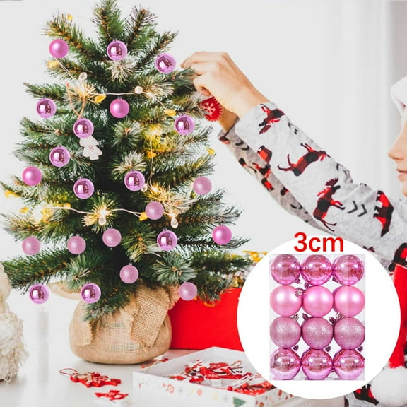 feimajia 24PCS Mini Christmas Balls Ornaments, Small Shatterproof Christmas Baubles for Xmas Christmas Tree, 3CM Hanging Ball for Holiday Wedding Party Pink
