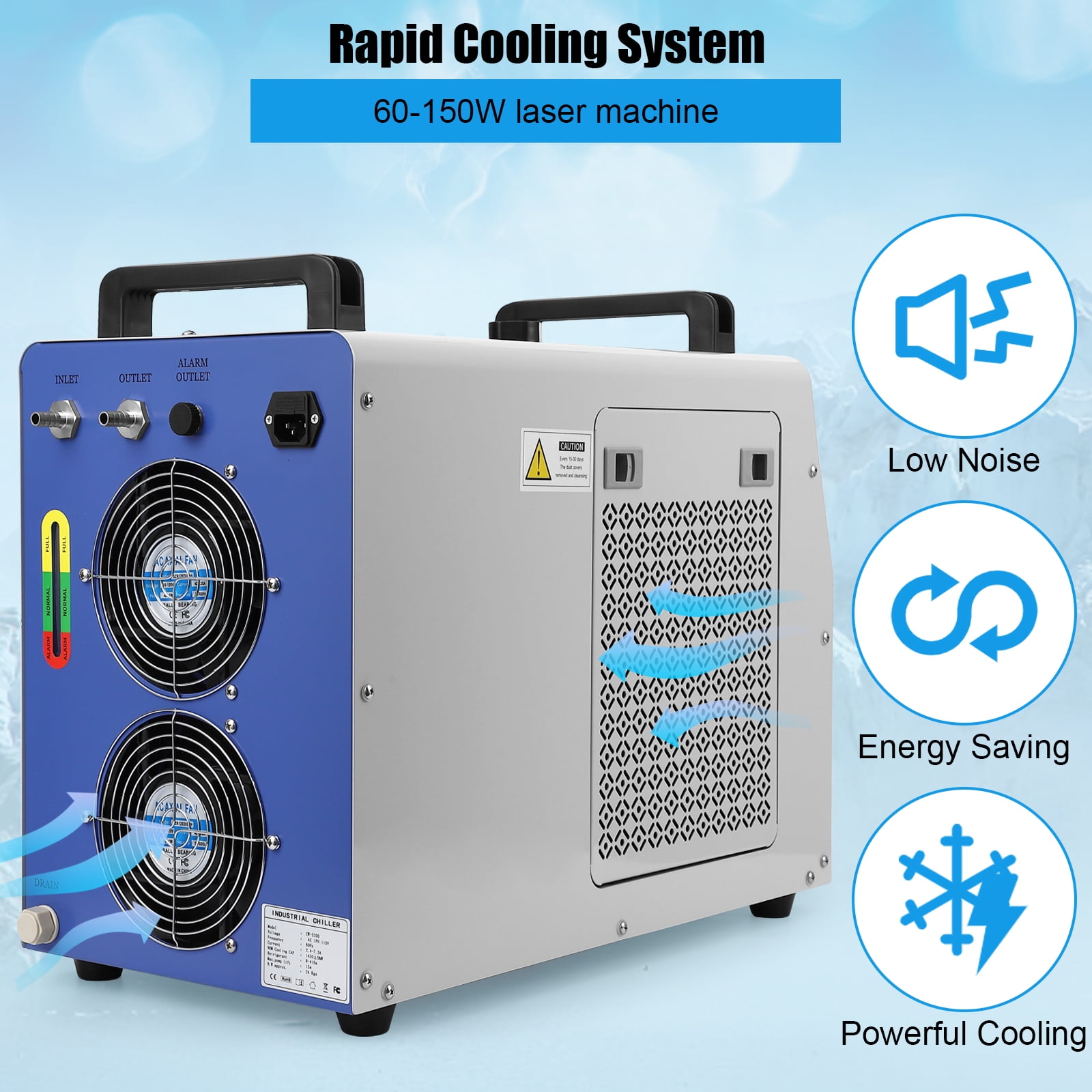 Industrial Water Chiller, 7L Industrial Water Cooling Chiller, 2.64GPM FlowRate Water Cooling System, CW-5000 Thermolysis Water Chiller, Water Cooler for 40-100W CO2 Laser Engraving&Cutting Machine