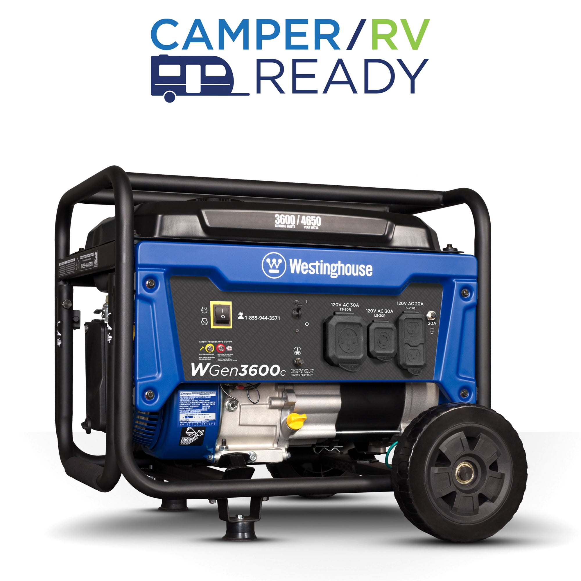 Westinghouse 4650 Peak Watt RV Ready Outlet, Gas Powered Portable Generator with CO Sensor