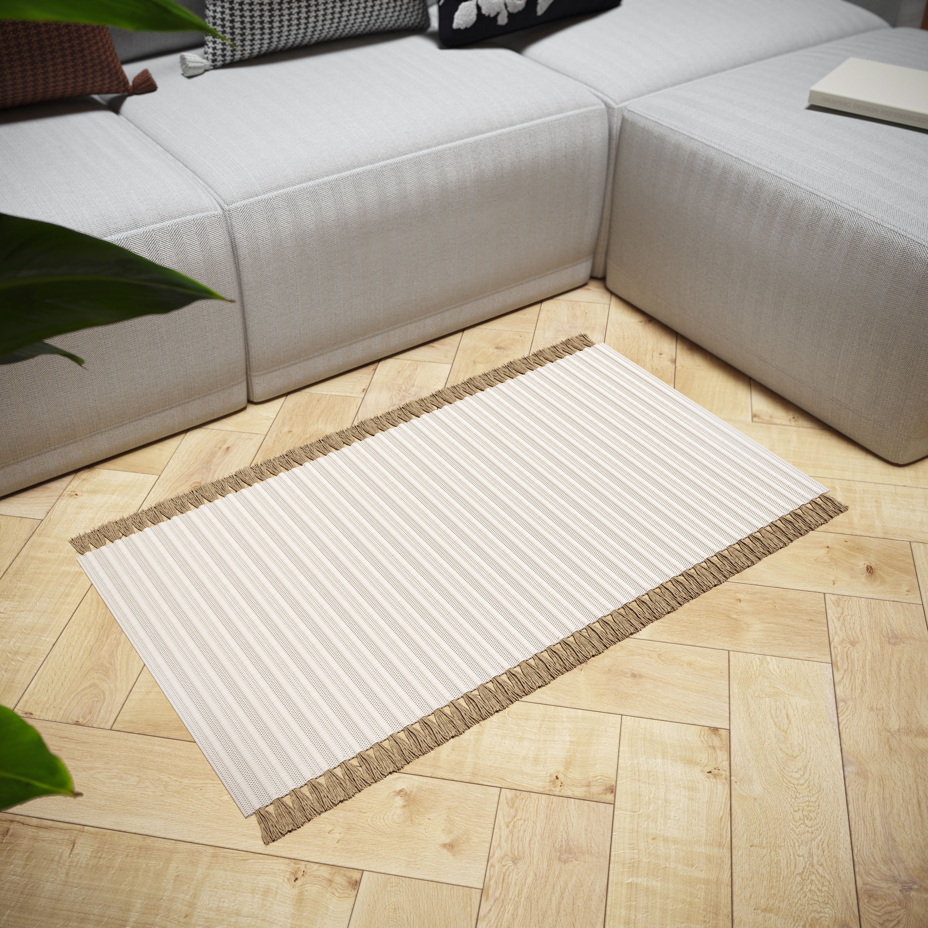 Beautiful Indoor Cotton Jute Accent Rug with Tassels by Drew Barrymore, 27 x 45 Inch Neutral