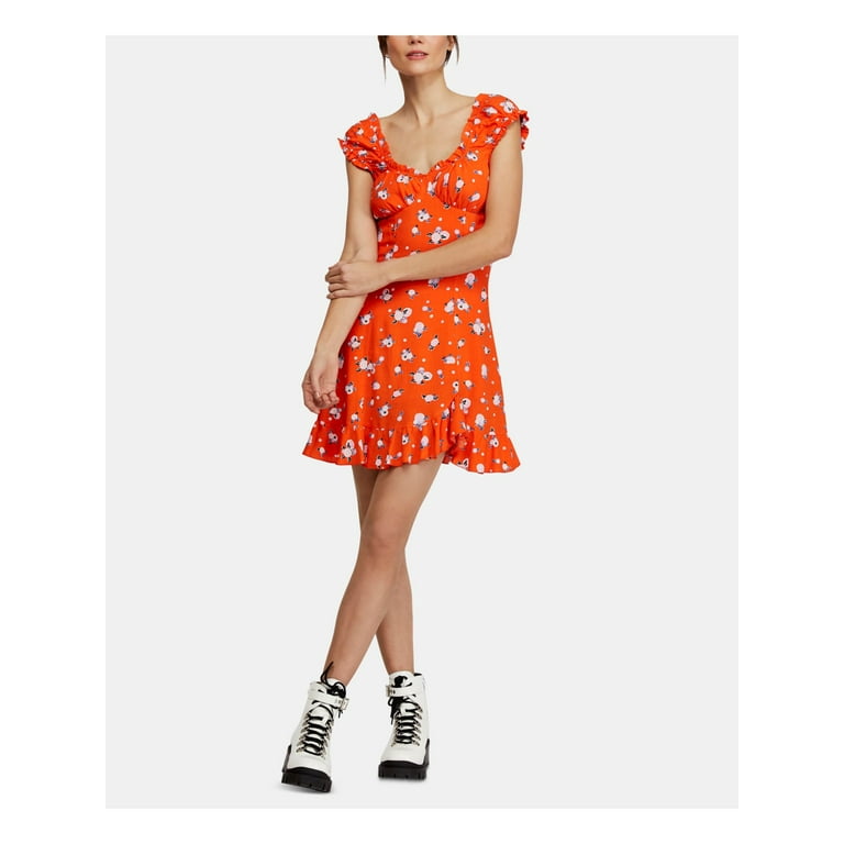 Free People Womens Like A Lady Sleeveless Printed Mini Dress Orange XS Walmart