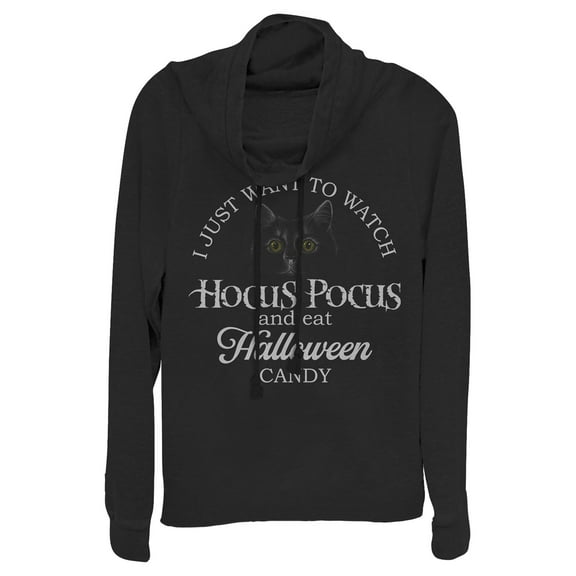 Junior's Hocus Pocus Just Want to Eat Halloween Candy Cowl Neck Sweatshirt Black 2X Large