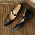 thumbnail image 3 of YDN Womens Comfy Pointed Closed Toe Low Block Heel Pumps Strap Buckle Mary Jane Shoes Casual Daily Dress Size 12 Black, 3 of 4
