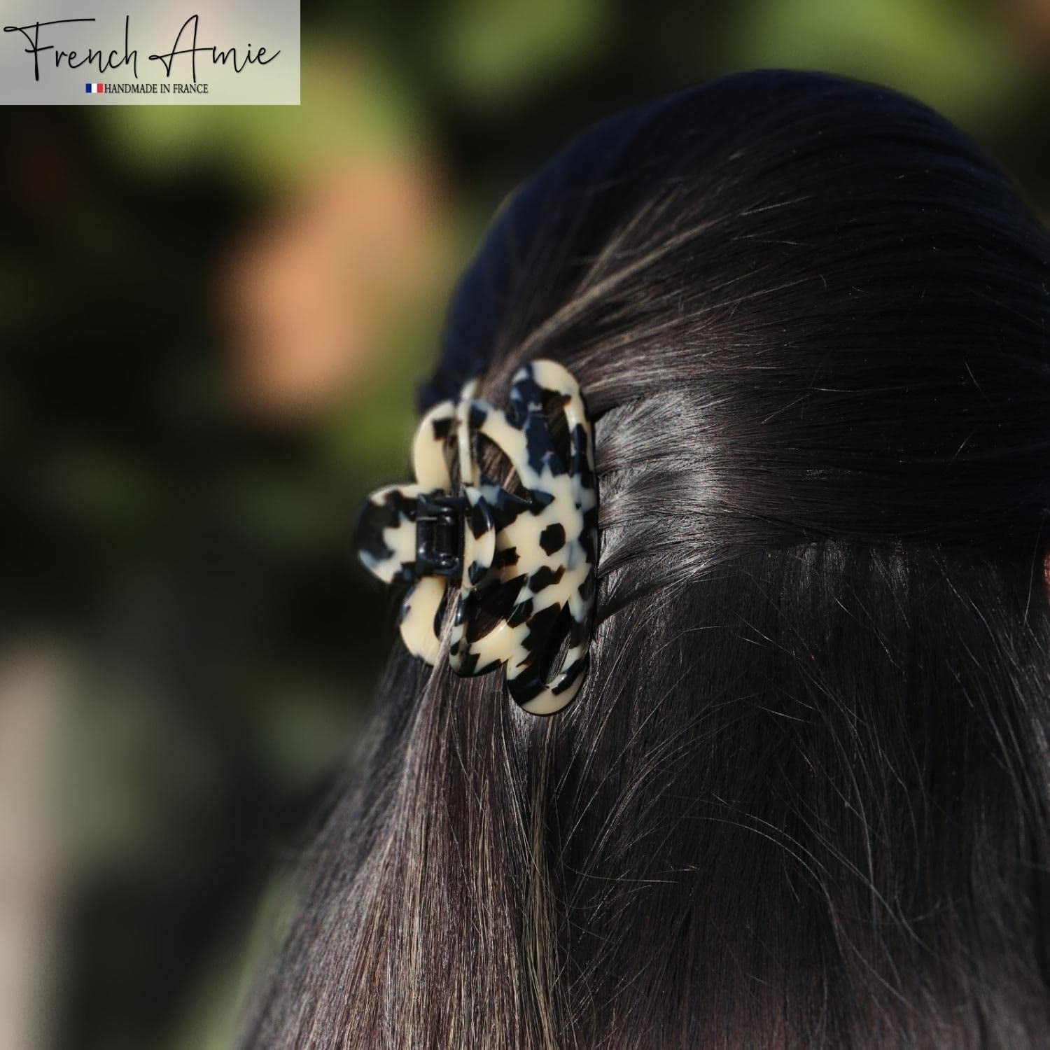 French Amie Flower Bloom 3" Handmade Celluloid No Slip Grip Hair Claw Clip