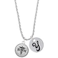 thumbnail image 1 of Delight Jewelry Silvertone Domed Black RDH Silvertone Script Initial Disc - Y - Charm Necklace, 20"+3", 1 of 4
