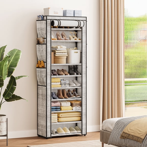 Tomnk 10 Tiers Kitchen Storage Shelves, Adjustable Shelves for Storage Pantry Shelves with Hooks, Storage Rack Shelving Unit Organizer for Bedroom Laundry Closet