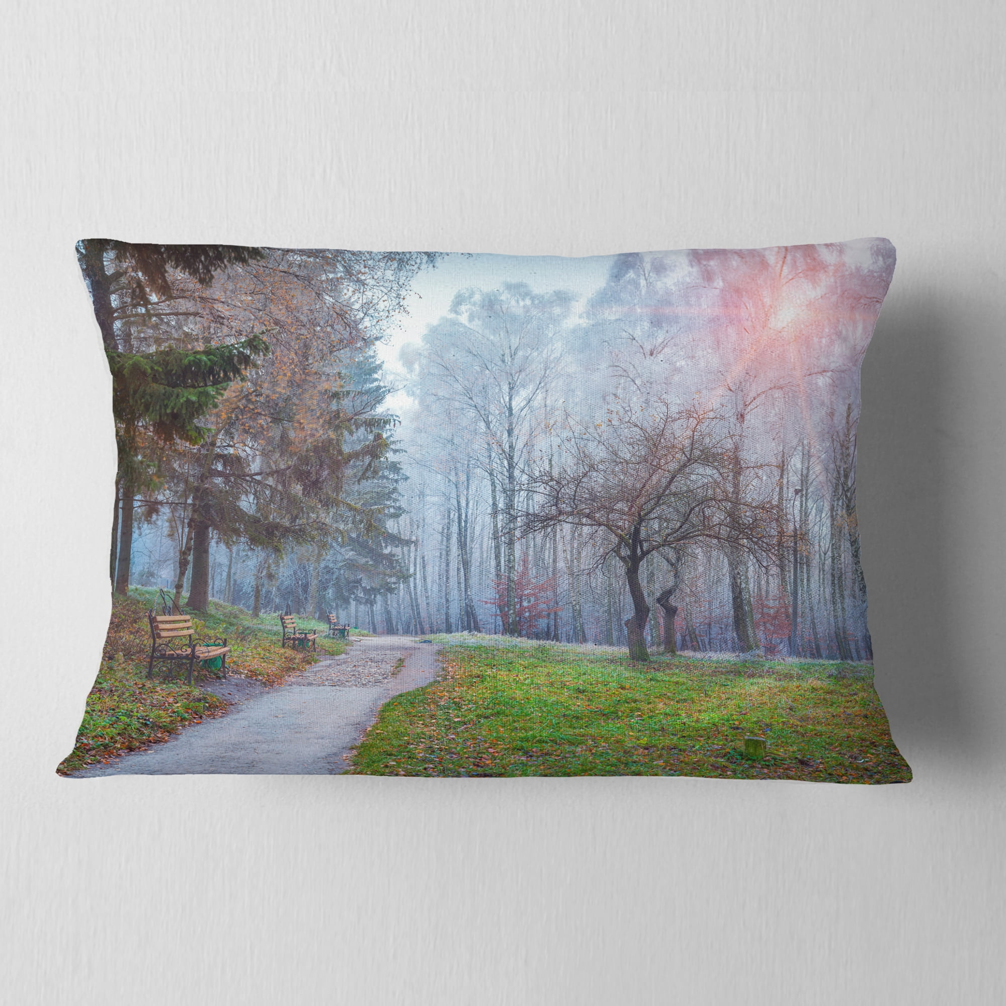 Designart Bright Sun over Autumn Trees - Landscape Printed Throw Pillow - 12x20