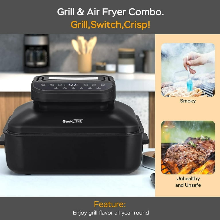 Electric Indoor Grill Air Fryer Combo,Chefavor Smokeless 11 qt 7-in-1