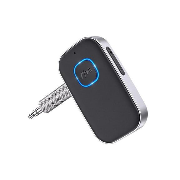 Bluetooth 5.0 Receiver for Car, Noise Cancelling Bluetooth AUX Adapter, Bluetooth Music Receiver for Home Stereo/Wired Headphones/Hands-Free Call,16H Battery Life-Black Silver