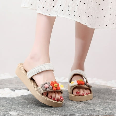 

Summer Slippers For Women Beach Accesseories Flip Flops For Women Fashion Spring And Summer Women Slippers Thick Bottom Flat Bottom Slip On Lightweight Open Toe Pearl Sequins Colorful Flowers Swimming