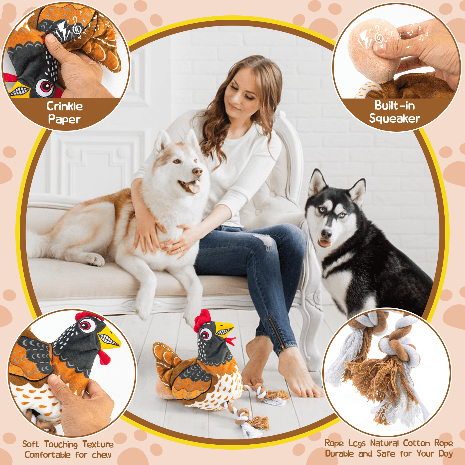 Pet Tug-of-War Toy with Squeaker – Durable Chicken-Shaped Dog Toy for Small to Large Breeds, Rope Design for Interactive Play, Built-in Squeaker for Extra Fun