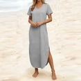 thumbnail image 4 of TIMIFIS Robes Maxi pour Femmes Été Manches Courtes Col en V Longue Robe Décontractée Ample Plage Vacances Boho Robes avec Poche, 4 of 6