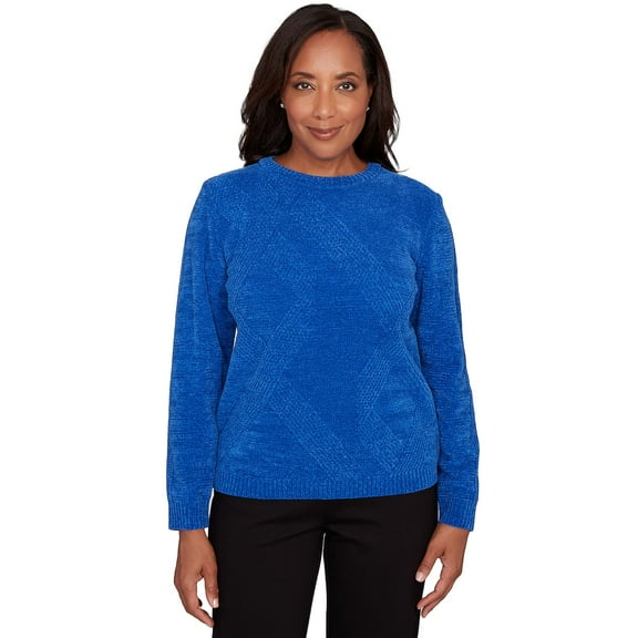 Alfred Dunner Women's Petite Cable Chenille Pullover Sweater, Size PM, Cobalt Blue
