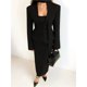 thumbnail image 4 of Blazer de Larga con Cuello en V para Mujer, Estilo Blazer, Ideal para el Trabajo o para Ocasiones Formales e Informales. Corte Ajustado y Cinturón. Negro XL, 4 of 10