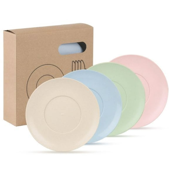 Bxaolu 4 PACK 5.9 Inches Wheat Straw Plates, Unbreakable Deep Dinner Plates, Plastic Plates Reusable, Assorted Colors Dinnerware Sets, Microwave & Dishwasher Safe