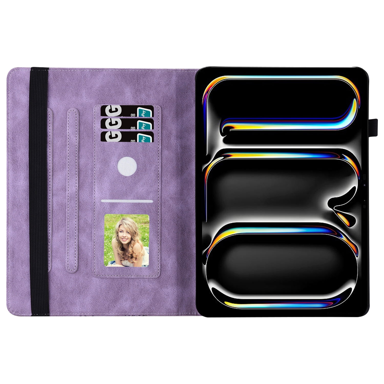 Allytechgroup iPad Pro 13 Case Cover, Stylish Big Butterfly Design PU Leather Smart Cover Auto Sleep Wake Pencil Holder Flip Stand Shockproof Bumper Case for Apple iPad Pro 13" 2024 M4, Purple