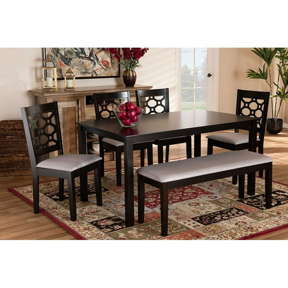 Baxton Studio Gabriel Modern and Contemporary Grey Fabric Upholstered and Dark Brown Finished Wood 6-Piece Dining Set