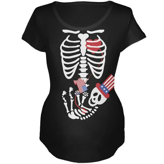 Halloween July Fourth Baby Skeleton Black Maternity Soft T-Shirt - Large