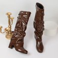 thumbnail image 4 of Women's Patent Leather Over The Knee Boots, Multi Buckle Slouch High Heel Boots, Pointed Toe Foldable Shaft Fashion Boots, 4 of 9