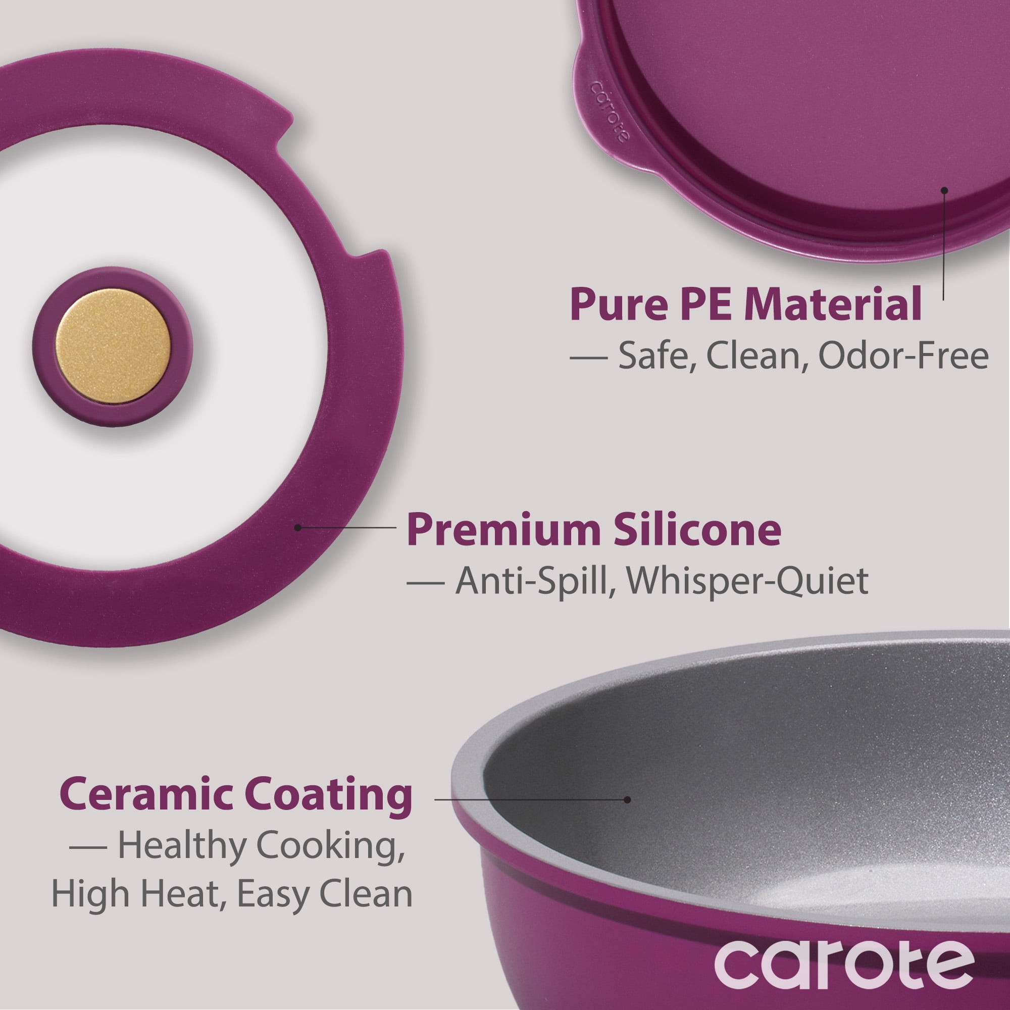 Carote 21-Piece Nonstick Pots and Pans Set, Kitchen Cookware Set with Detachable Handle, Induction Compatible, Purple