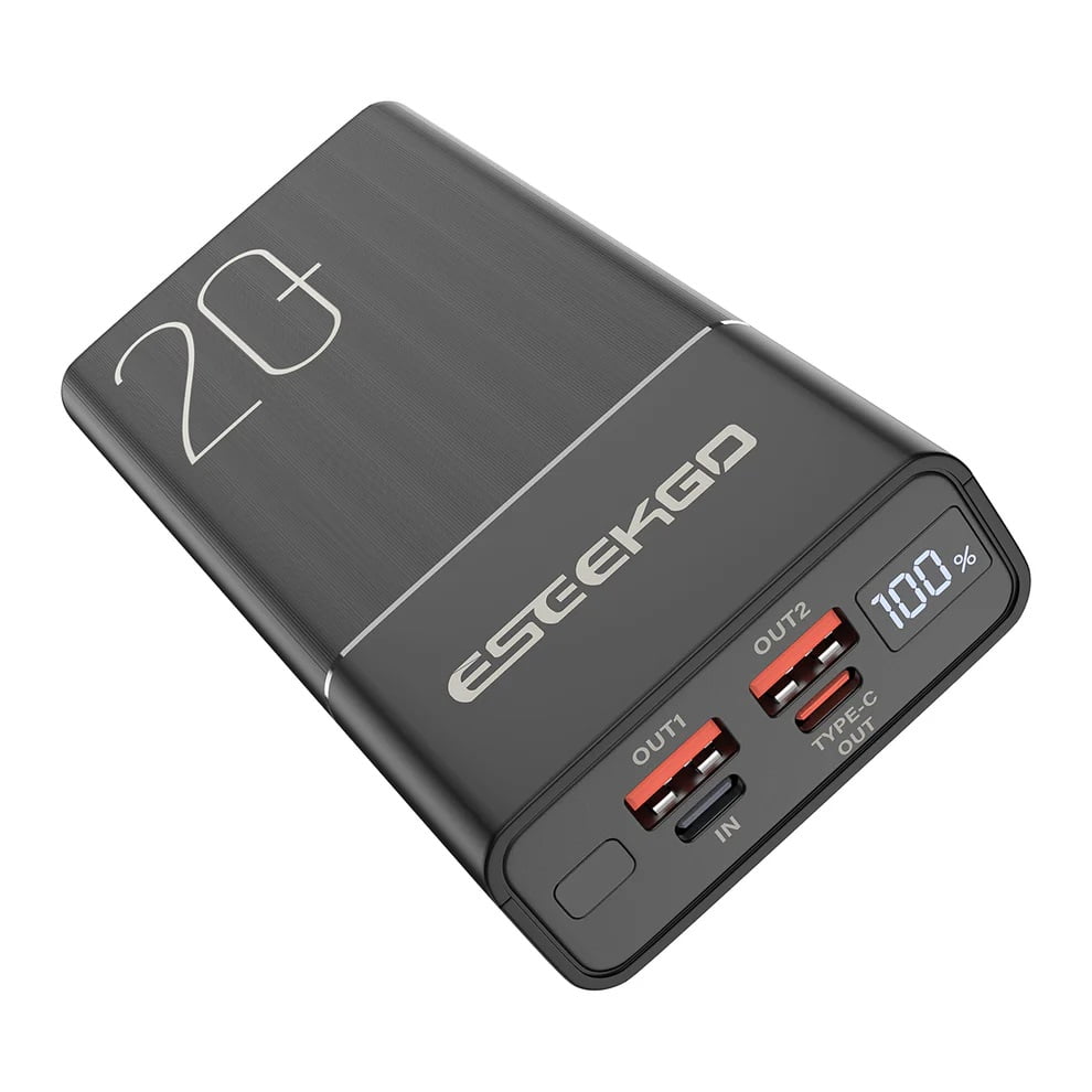 20000mAh 20W PD Power Delivery + 22.5W Quick Charge Fast Charging High-Capacity Power Bank Battery Charger - Black
