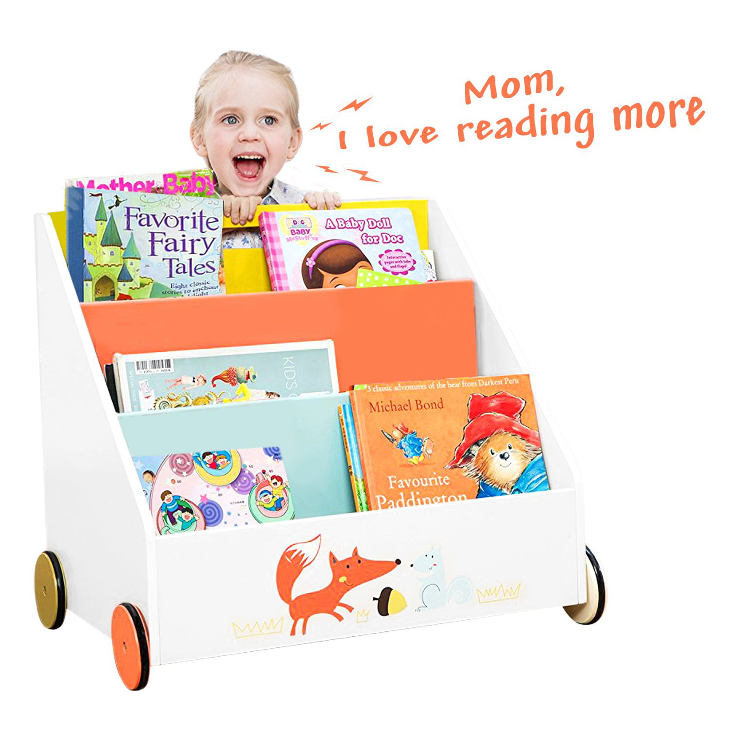 Baby Book Shelf/Child Bookshelf/Toddler Bookshelf/Kid Book Display/Book Shelf Case Organizer kid wooden White Wood Bookshelf Display Stand for kids 1 Year Up Kid Bookshelf with Wheels