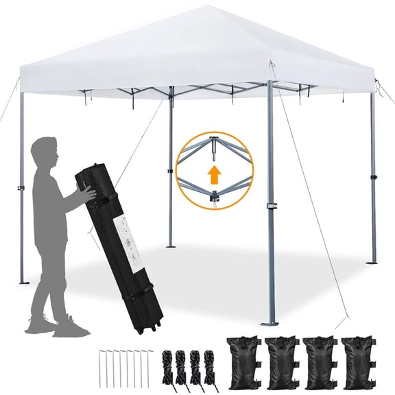 12x12 Pop Up Canopy Easy Set-up Tent, Portable Outdoor Canopy Instant Tent, Heavy Duty Commercial Gazebo with Wheeled Carry Bag & 4 Sandbags for Home, Party & Outdoor Activities