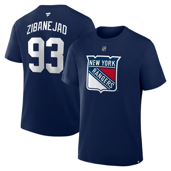 Men's Fanatics Mika Zibanejad Navy New York Rangers Authentic Stack Name & Number T-Shirt