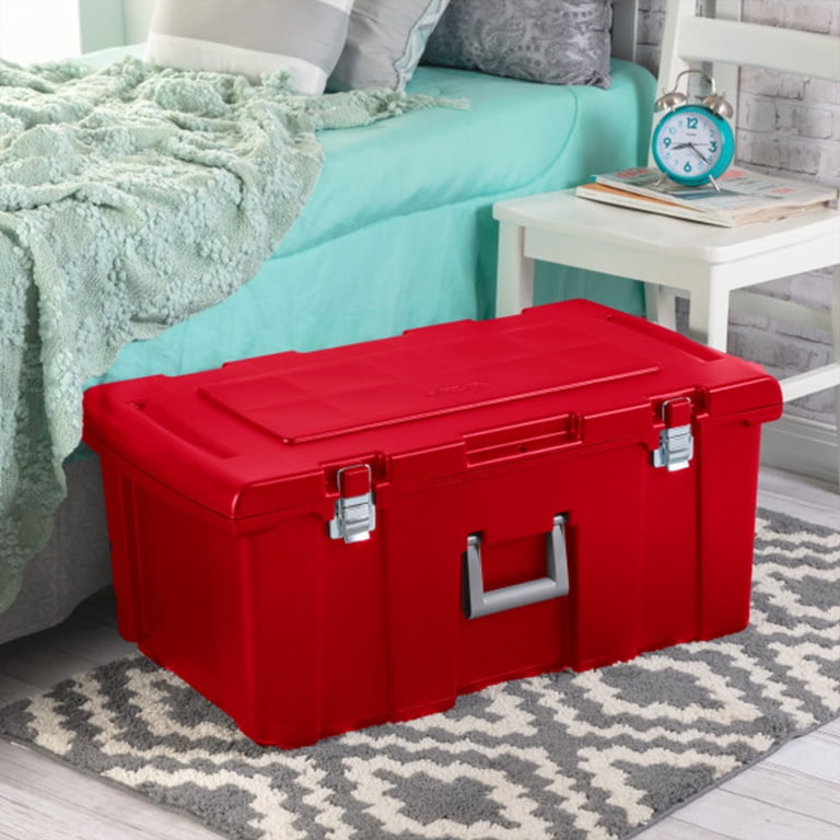 Sterilite Wheeled Footlocker Storage Container With Lock - Plastic Utility Box, Red
