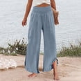 thumbnail image 7 of HKYNLAG Linen Pants for Women 2026 Flowy Smocked Waist Trousers Wide Leg Summer Ruffle Hem Pants Boho Beach Palazzo Pants with Pockets Light Blue M, 7 of 7