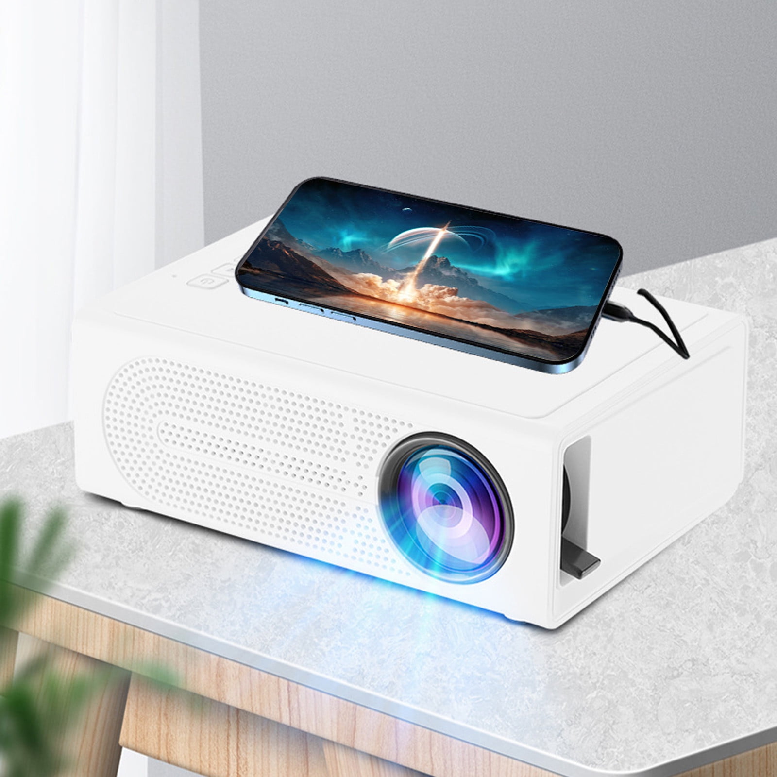 Portable Wall Projector for Bedroom, Mini Projector with Remote Control, Phone Projector 1080p HD, Suitable for Living Room and Bedroom, Support USB/U Disk/HDMI/Memory Card