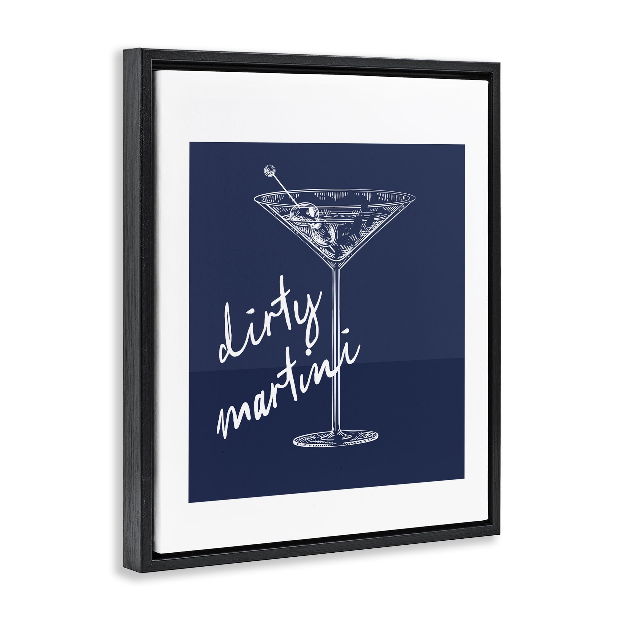 Stupell Industries Dirty Martini on Blue Black Framed Floater Canvas Wall Art, design by Lettered and Lined