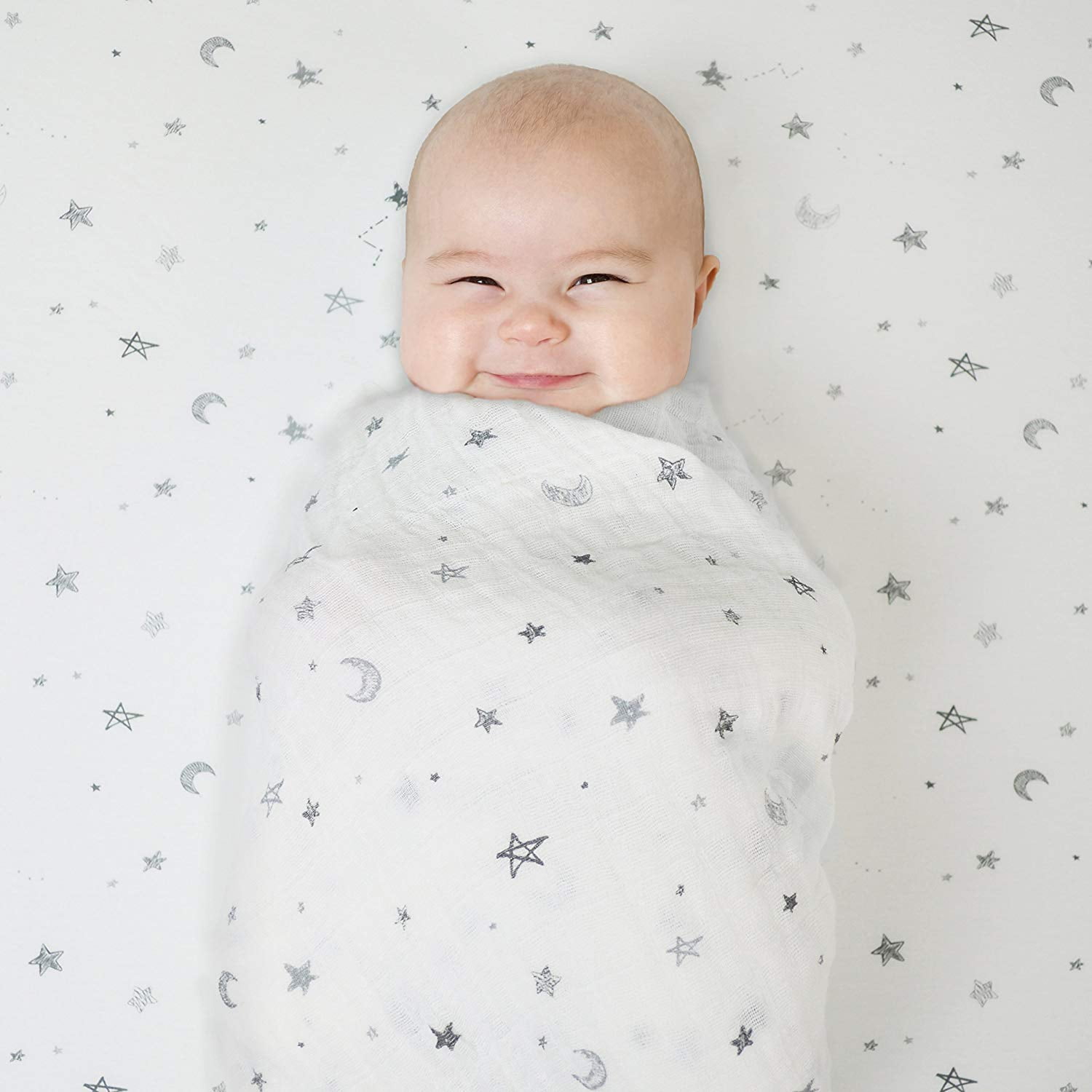 American Baby Company 2 Pack 100% Natural Cotton Fitted Crib Sheets 52" x 28" - Soft, Breathable, Hypoallergenic & Gentle Toddler Bed Sheets, Grey Stars and Zig Zag, Neutral for Boys & Girls