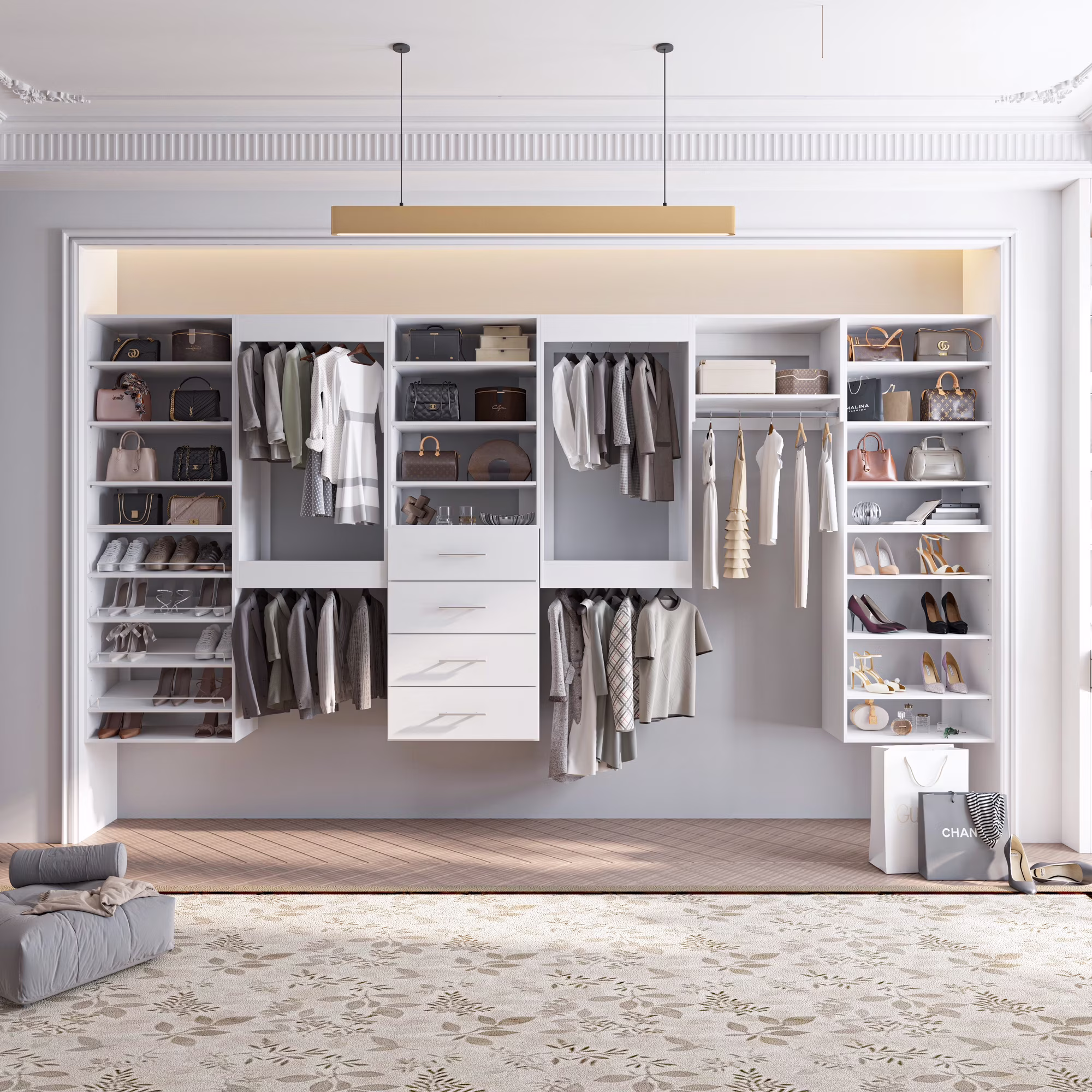 thumbnail image 3 of Tall Hanging Modular Closet System, Wall‑Mounted Closet Organizer with Storage Shelf and Garment Hanging Rod, 19.5" Wide, White, 3 of 7