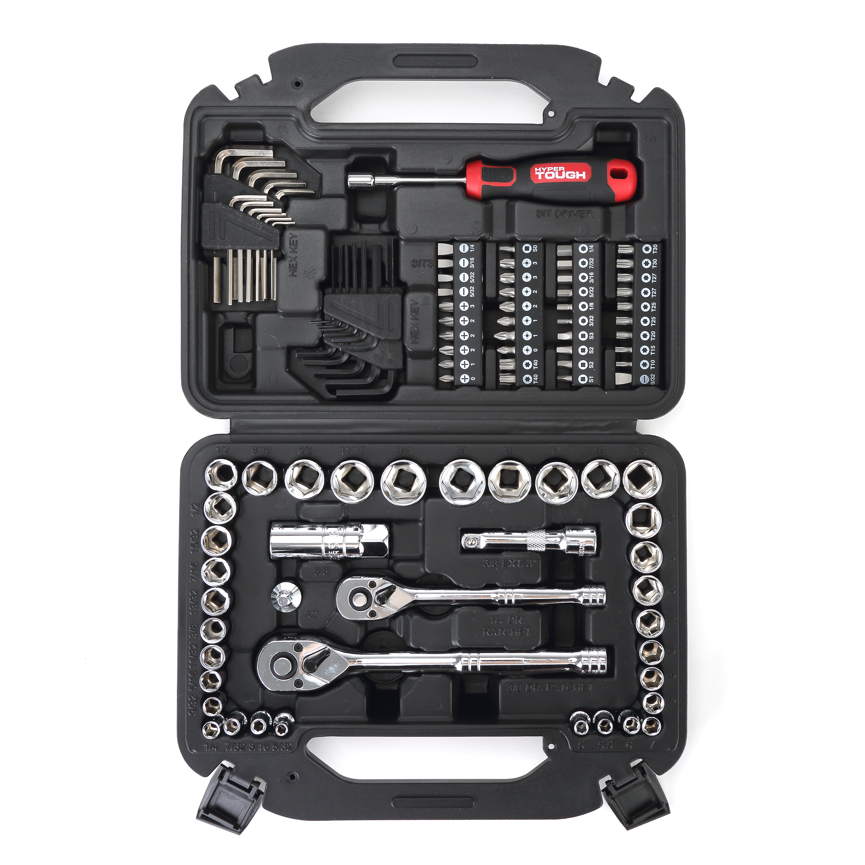 Juego de dados mecánicos Hyper Tough de 110 piezas, SAE y métrico 2