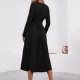 thumbnail image 5 of Guieoi Womens Dresses Long Sleeve Solid-Color High-Waisted Pleated V-Neck Dress Midi Dress Black L, 5 of 8