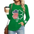 thumbnail image 2 of St. Patrick's Day T-Shirt for Women American Flag Shamrock Graphic Crewneck Long Sleeve Relaxed Fit Holiday Festive Tee Irish Clover Graphic Top, 2 of 6
