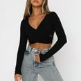 thumbnail image 2 of Trendy Criss Cross Long Sleeve Crop Top Womens Sexy Cut Out Slim Fitted Going Out Y2K Tops Casual Basic Shirts Tee, 2 of 7