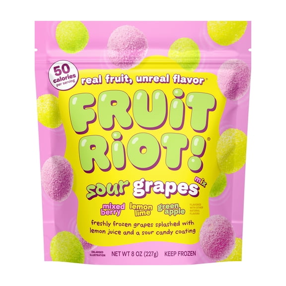 Fruit Riot Sour Candy Mixed Grapes, Real Frozen Fruit, 8 ounce