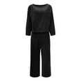 thumbnail image 2 of JHLZHS Robe de Printemps Femmes Costume en Coton Lin Mode Confortable Manches Courtes et Pantalon Long Robe Midi Couleur Unie Robe Bleue, 2 of 6