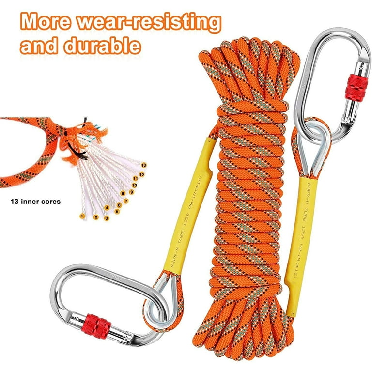Climbing Rope Outdoor Rappelling Cord with 2 Lock Carabiner 3300lb