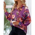 thumbnail image 3 of Women's Casual Boho Blouse Tops Abstract Print Lapel V Neck Lantern Long Sleeve Summer Spring Loose Blouses Shirts, 3 of 7
