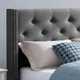 thumbnail image 3 of Noble House Liyam Queen-Sized Fabric Fully-Upholstered Traditional Bedframe, Charcoal Gray, 3 of 9