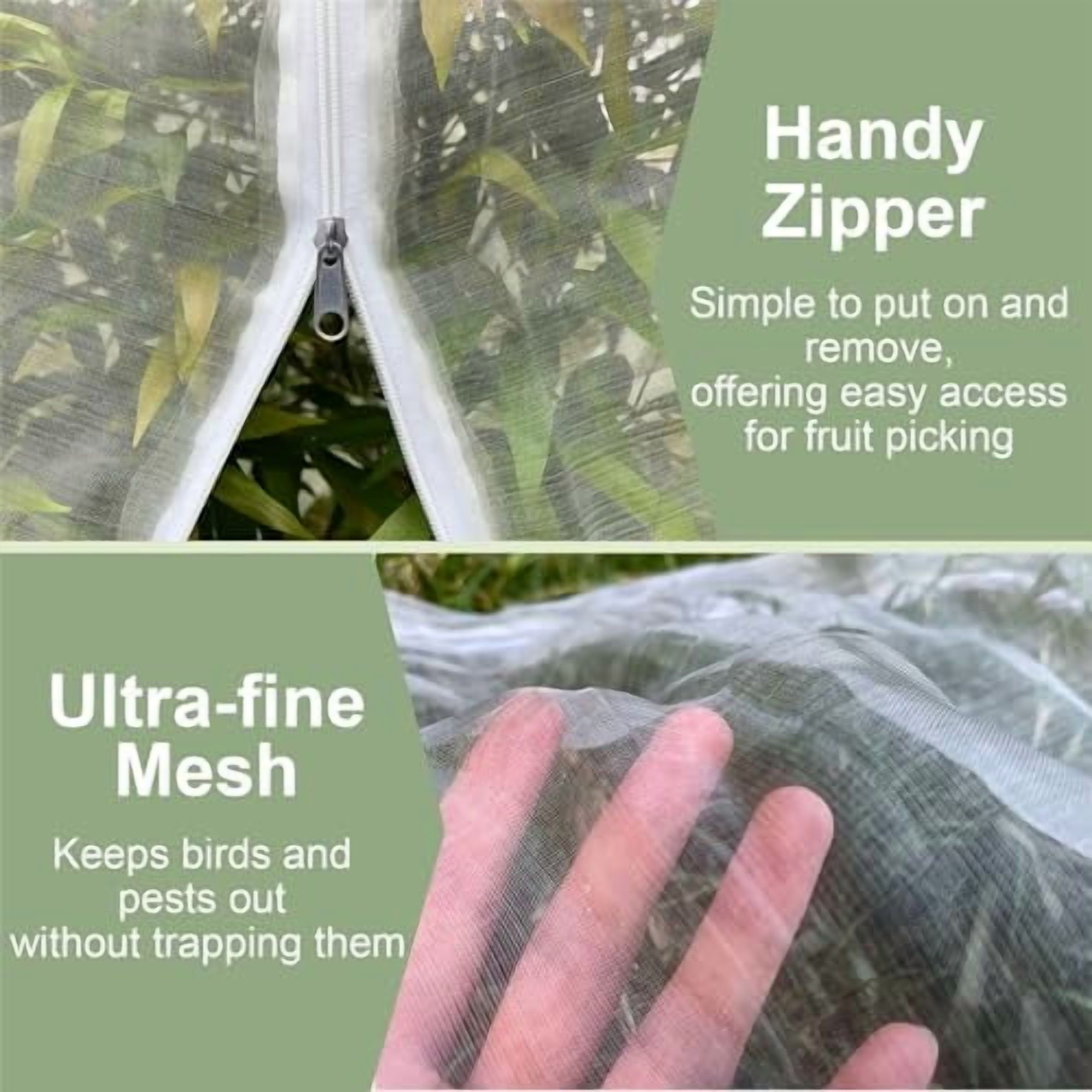 Fruit Tree Netting Cover with Zipper & Drawstring,2 Packs 8ft x 8ft Insect Bird Barrier Netting for Garden Protection,Ultra Fine Mesh Garden Netting